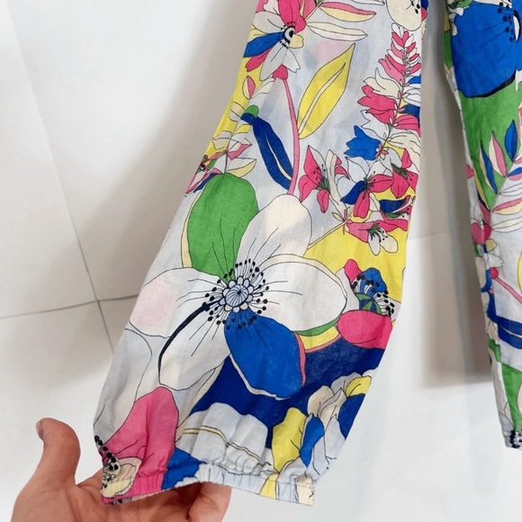 Talbots Blouse Ruffle S Trim Popover Top Colorful Floral Cotton Long Sleeve NWT - Picture 6 of 9